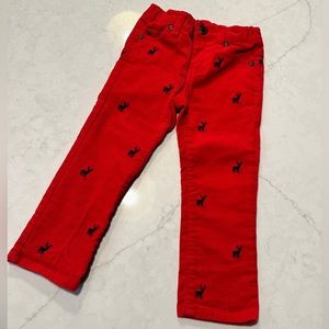 Janie and Jack Christmas Red Reindeer Corduroys 3T